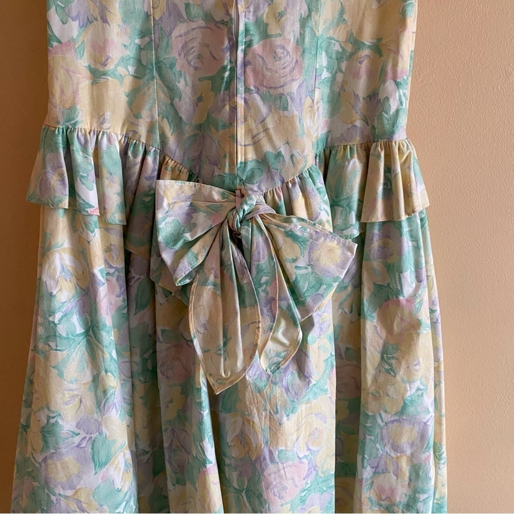 Vintage Manhattan Girl XL 80s Floral Drop Waist Back Bow Puff Short Sleeve Retro - Picture 9 of 17